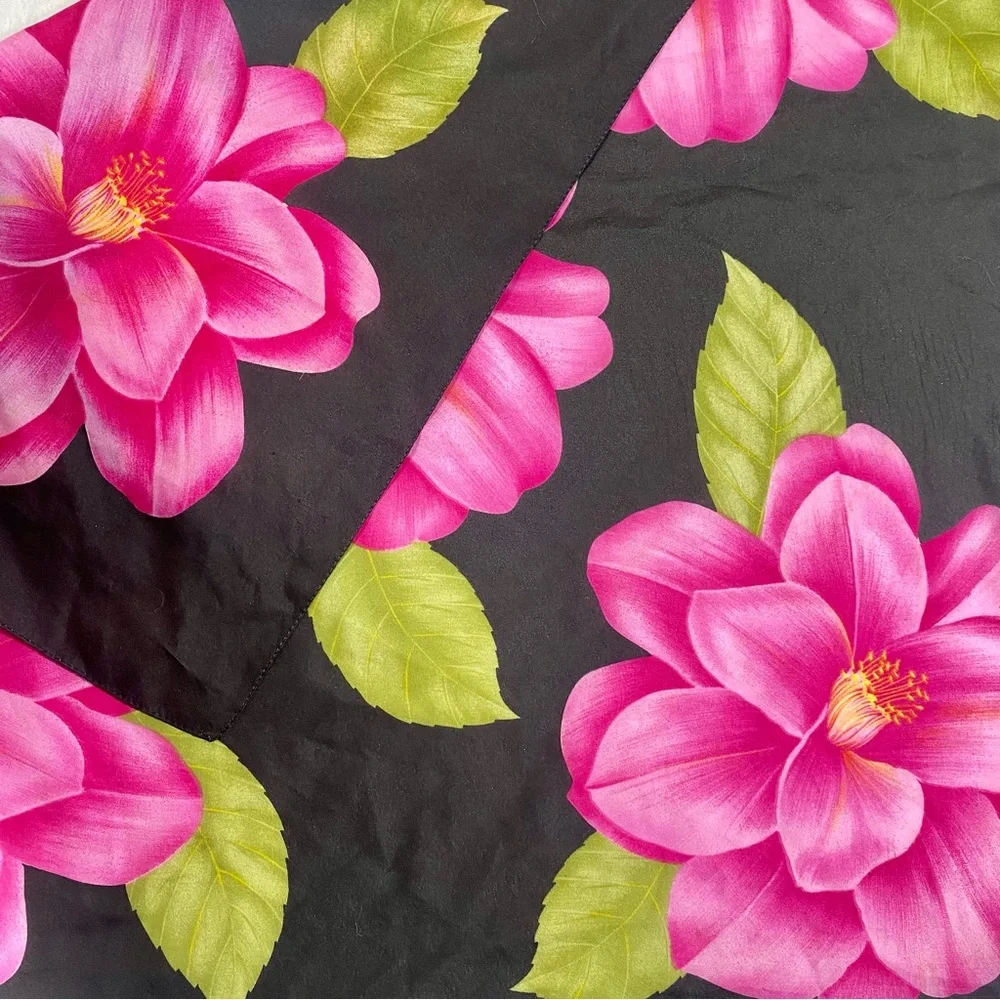 VTG Floral Print Square Scarf Flower Black Pink Green 30x30in